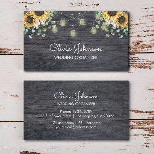 Rustikale Sonnenblumen-Lichterkette aus Holz Visitenkarte