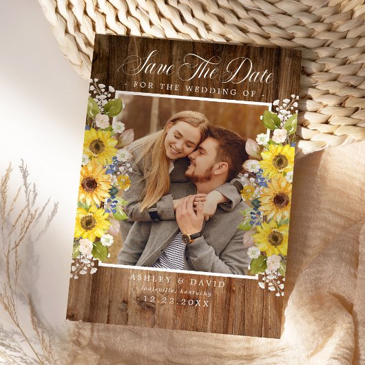 Rustikale Sonnenblumen-Lichterkette Foto Save-the- Save The Date