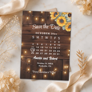 Rustikale Sonnenblumen-Lichterkette Hochzeitskalen Save The Date