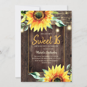 Rustikale Sonnenblumen-Lichterkette Sweet 16 Gebur Einladung
