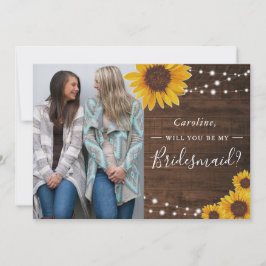 Rustikale Sonnenblumen Lights Bridesmaid Foto Anfo Einladung