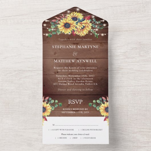 Rustikale Sonnenblumen Lights Eukalyptus Hochzeit  All In One Einladung (Innen Boden)