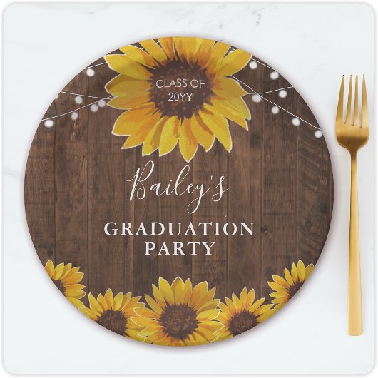 Rustikale Sonnenblumen & Lights Foto Graduation Pa Pappteller