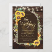 Rustikale Sonnenblumen Lights Lace Arch Wedding Einladung (Vorderseite)