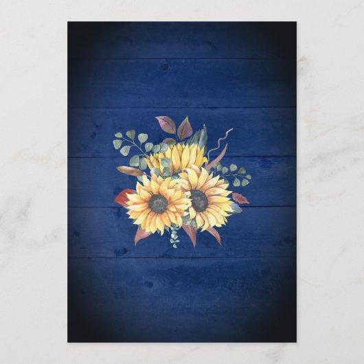 Rustikale Sonnenblumen Lights Navy Blue Wood Weddi Einladung (Rückseite)