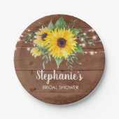 Rustikale Sonnenblumen Lights Wood Brautparty Pappteller (Vorderseite)