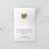 Rustikale Sonnenblumen Lila Blumenlampen Hochzeit Dankeskarte (Innenseite)