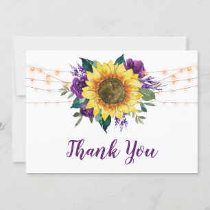 Rustikale Sonnenblumen Lila Blumenlichter Hochzeit Dankeskarte