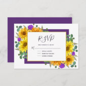 Rustikale Sonnenblumen Lila Rose Hochzeit RSVP Karte (Vorne/Hinten)