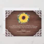 Rustikale Sonnenblumen lockt Babys zum Hochzeitsfe Dankeskarte (Rückseite)