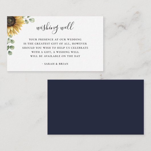 Rustikale Sonnenblumen-Marine Hochzeit wünschend g Begleitkarte (Vorne/Hinten)