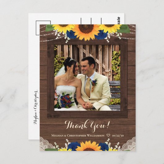 Rustikale Sonnenblumen Marine Rose Hochzeit Vielen Postkarte (Vorne/Hinten)