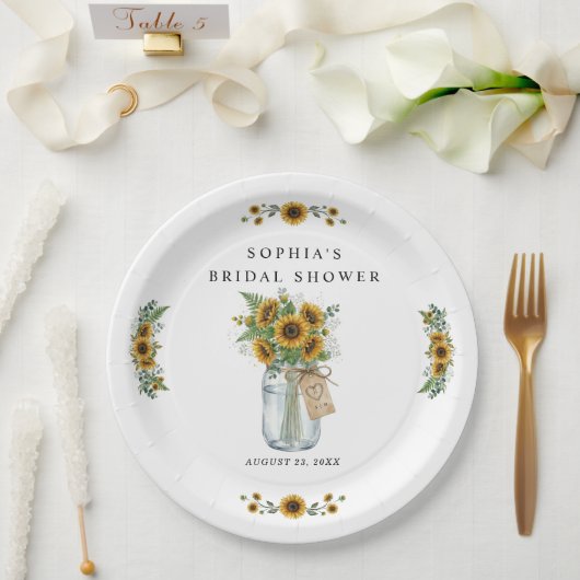 Rustikale Sonnenblumen-Mason-Glas-Brautabschiedspa Pappteller (Hochzeit)