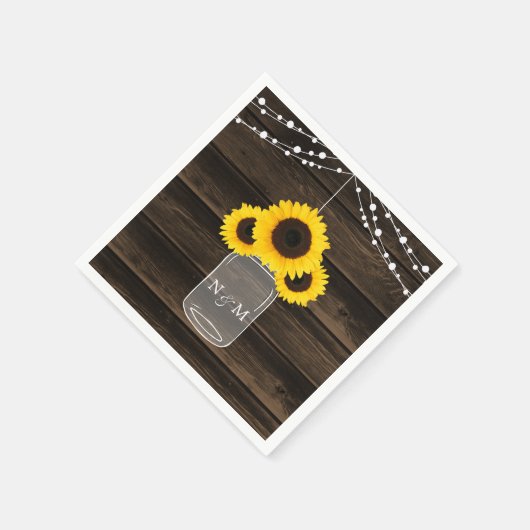 Rustikale Sonnenblumen Mason Jar Barn Wood Wedding Serviette (Ecke)