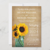 Rustikale Sonnenblumen Mason Jar Country Wedding Einladung (Vorderseite)