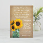 Rustikale Sonnenblumen Mason Jar Country Wedding Einladung (Stehend Vorderseite)