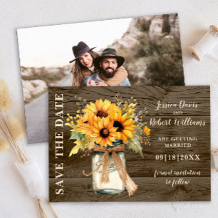 Rustikale Sonnenblumen-Mason-Jar-Hochzeitseinladun Save The Date