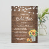 Rustikale Sonnenblumen Mason Jar Lights Brautparty Einladung (Stehend Vorderseite)