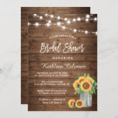 Rustikale Sonnenblumen Mason Jar Lights Brautparty Einladung (Vorne/Hinten)