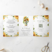 Rustikale Sonnenblumen Mason Jar QR Code Hochzeit Dreifach Gefaltete Einladung (Innenseite)