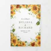 Rustikale Sonnenblumen Mason Jar QR Code Hochzeit Dreifach Gefaltete Einladung (Cover)