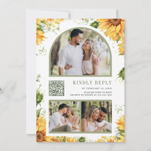 Rustikale Sonnenblumen Mason Jar QR Code Hochzeit Einladung (Rückseite)