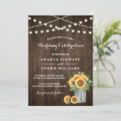 Rustikale Sonnenblumen Mason Jar String Lights Hoc Einladung (Stehend Vorderseite)