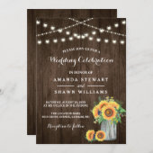 Rustikale Sonnenblumen Mason Jar String Lights Hoc Einladung (Vorne/Hinten)