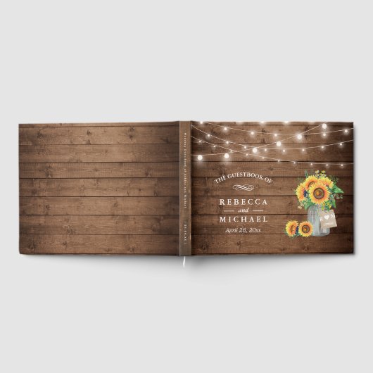 Rustikale Sonnenblumen Mason Jar String Lights Hoc Gästebuch (Voll)