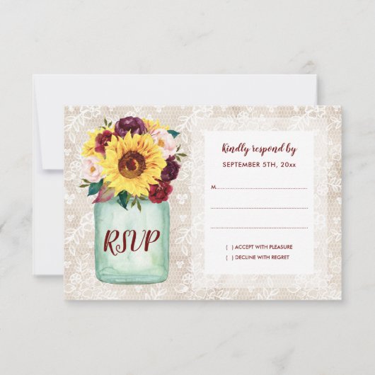 Rustikale Sonnenblumen Mason Jar Wedding RSVP (Vorderseite)