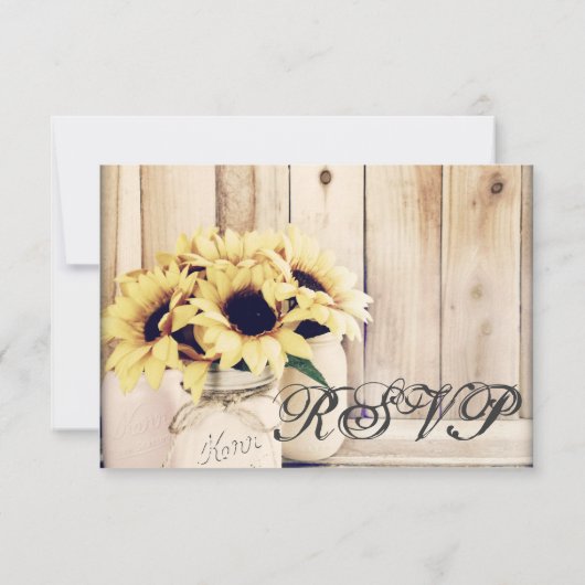 Rustikale Sonnenblumen Mason Jar Wedding RSVP Card (Rückseite)