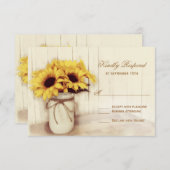 Rustikale Sonnenblumen Mason Jar Wedding RSVP Card (Vorne/Hinten)
