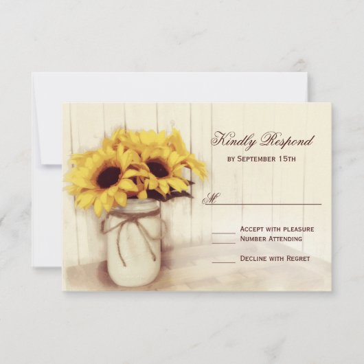 Rustikale Sonnenblumen Mason Jar Wedding RSVP Card Karte (Vorderseite)