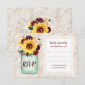 Rustikale Sonnenblumen Mason Jar Wedding RSVP Karte (Vorne/Hinten)