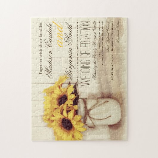 Rustikale Sonnenblumen Mason Jar Wedle Invite Puzz Puzzle (Vertikal)