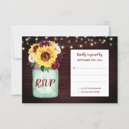 Rustikale Sonnenblumen Mason Jar Wood Wedding RSVP