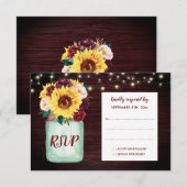 Rustikale Sonnenblumen Mason Jar Wood Wedding RSVP Karte (Vorne/Hinten)