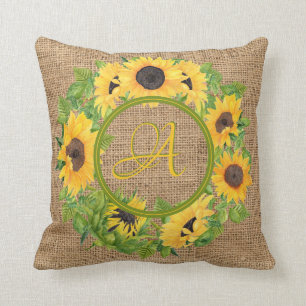 Rustikale Sonnenblumen Mit Monogramm Burlap-Dekora Kissen