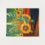 Rustikale Sonnenblumen mit Sonnenuntergang - Ungew Wandteppich (Vorderseite (Horizontal))