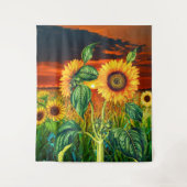Rustikale Sonnenblumen mit Sonnenuntergang - Ungew Wandteppich (Vorderseite)