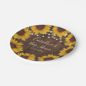 Rustikale Sonnenblumen mit Streichelleuchten Wood  Pappteller (Schrägansicht)