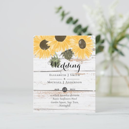 Rustikale Sonnenblumen Moos Grüne Blätter Hochzeit (Stehend Vorderseite)