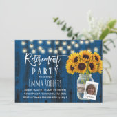 Rustikale Sonnenblumen Navy Barn Wood Foto Ruhesta Einladung (Stehend Vorderseite)