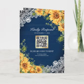 Rustikale Sonnenblumen Navy Blau Holz QR-Code Hoch Einladung (Rückseite)