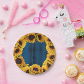 Rustikale Sonnenblumen Navy Blauer Barnholz Pappteller (Party)