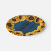 Rustikale Sonnenblumen Navy Blauer Barnholz Pappteller (Schrägansicht)