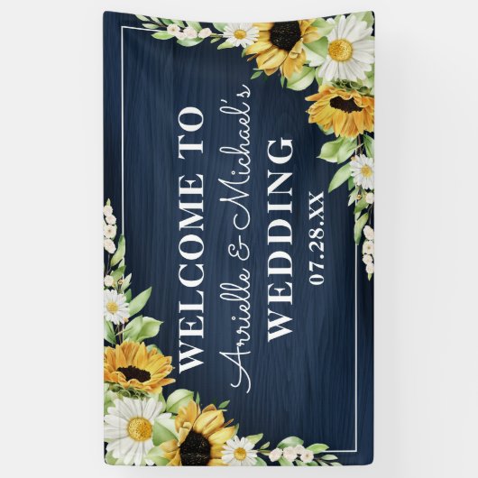 Rustikale Sonnenblumen Navy Blauer Wald Hintergrun Banner (Vertikal)