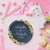 Rustikale Sonnenblumen Navy Blauer Wald Hintergrun Pappteller (Party)