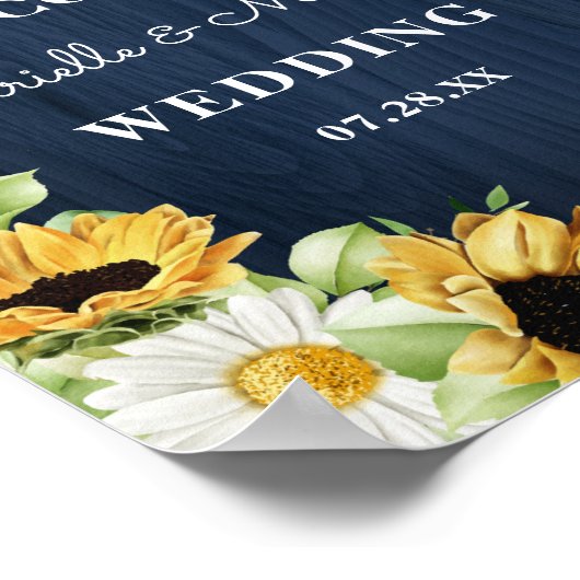 Rustikale Sonnenblumen Navy Blauer Wald Hintergrun Poster (Ecke)