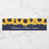 Rustikale Sonnenblumen Navy Blue Brautparty Wasserflaschenetikett (Einzelnes Label)
